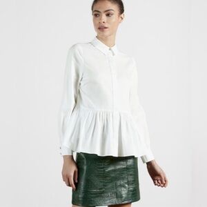 Ted Baker White Cannan Gathered Oversized Shirt Size US 4 Business Casual Office